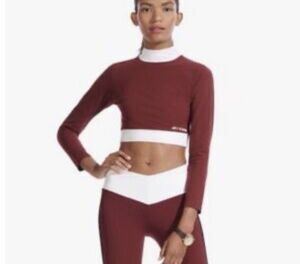 Staud x New Balance Cropped Striped Stretch Top (Red/Bordeaux) S EUC
